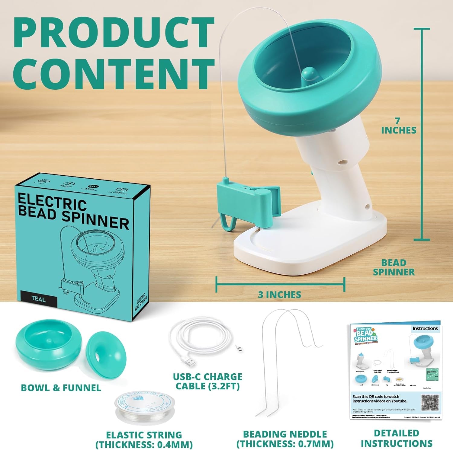 Electric Bead Spinner for Bracelet Making Kit, Clay Bead Bracelet Kit Essentials, Bead Spinner Needles Included, Easy Friendship Jewelry Bracelet Making,Applicable for Different Kind of Beads