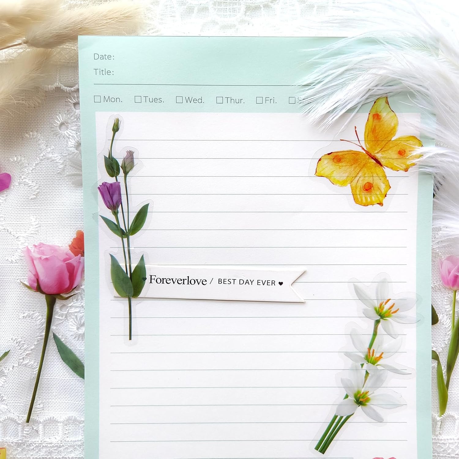 Butterfly Floral Stickers Bulk - 320 Pcs Transparent Realistic Dried Pressed Flower Stickers for Crafts, Envelopes, Scrapbook, Junk Journal Supplies - Waterproof Clear Wildflower for Resin