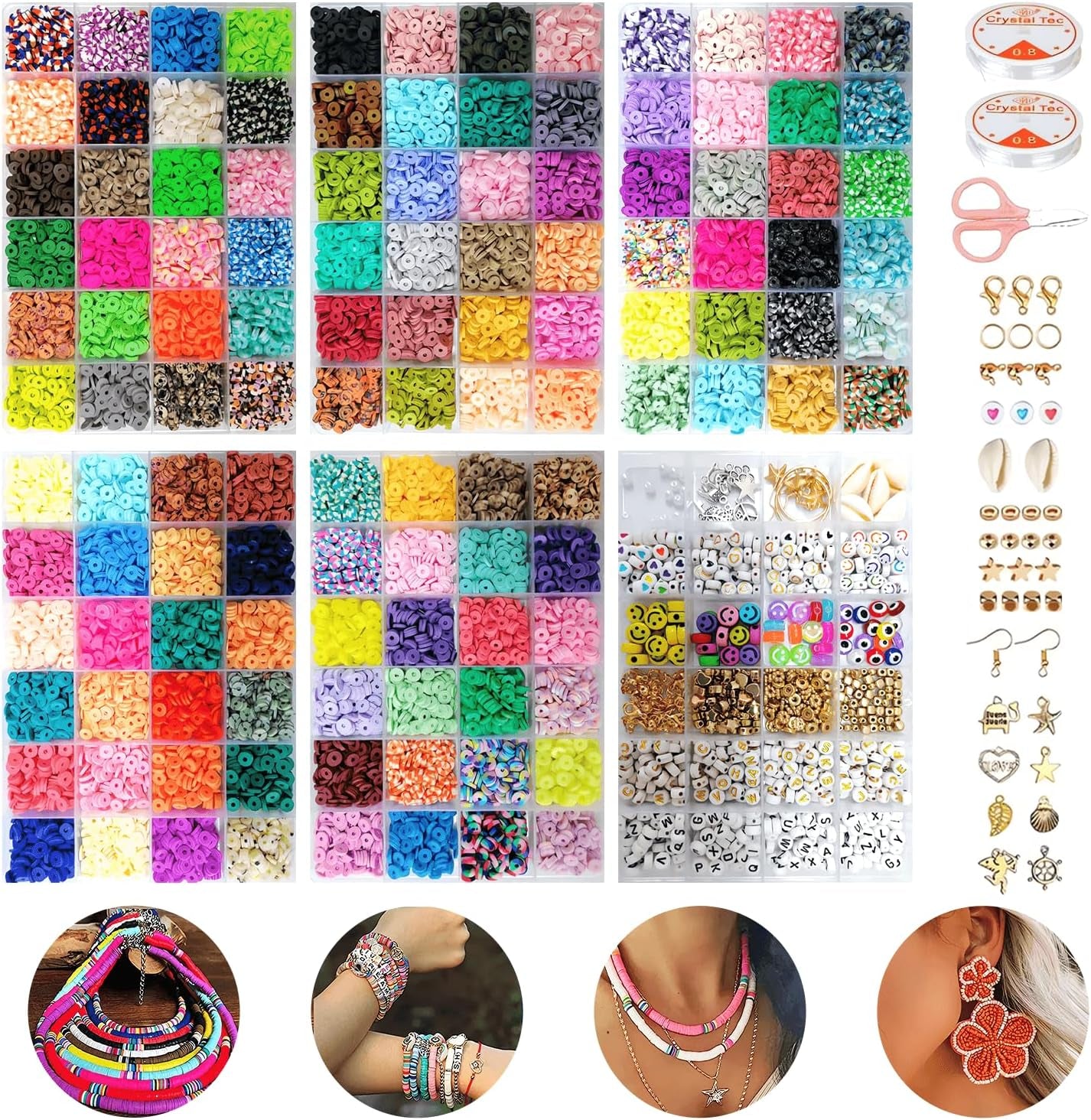 SHAPPIE Bracelet Making Kit with 18,500 Pcs & 120 Colorful Clay Beads – Heishi Beads for Necklace, DIY Bracelets & Earrings
