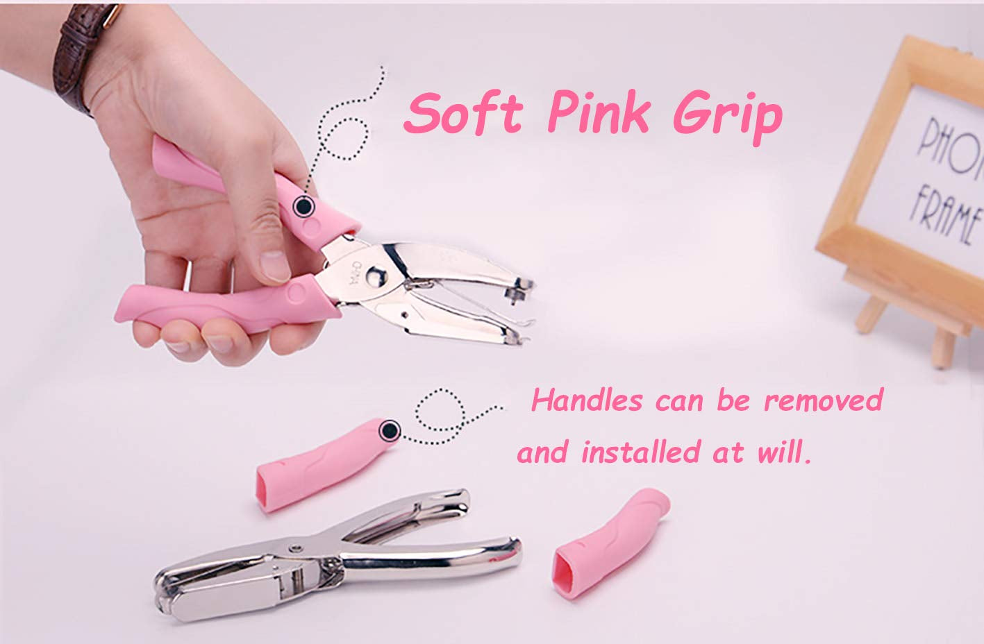 Star Shape Single Paper Hole Punch, 1 Pack 6.3 Inch Length 1/4 Inch of Diameter of Hole Handheld Puncher with Pink Soft Thick Leather Cover(Star 1/4 Inch)