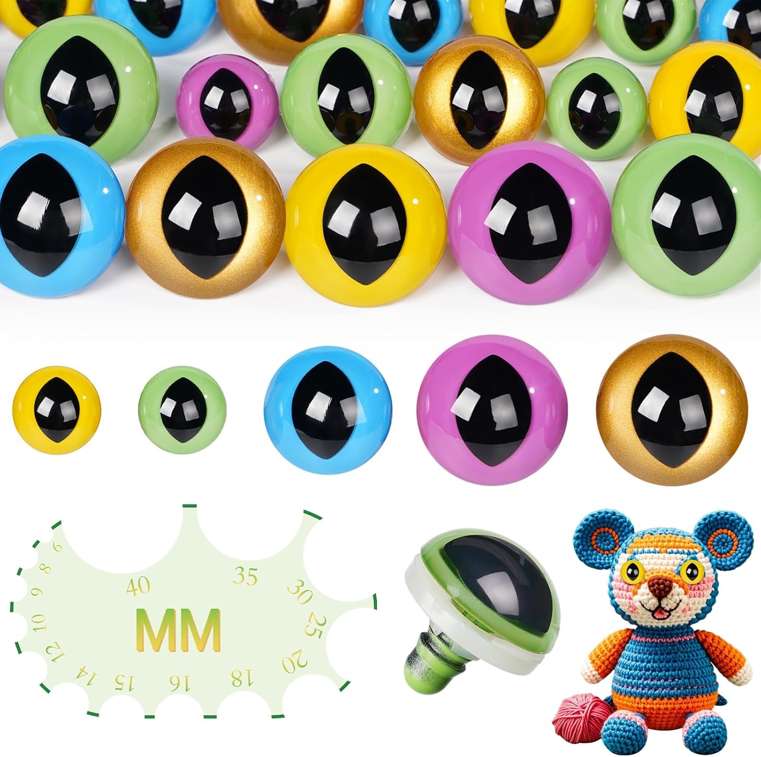 80Pcs 12-18Mm Plastic Safety Eyes for Amigurumi Cat Eyes for Craft Safety Eyes for Crochet Doll Dragon Eyes for Stuffed Animals with Washers for DIY Crafts,Puppet Decorations(5 Colors)