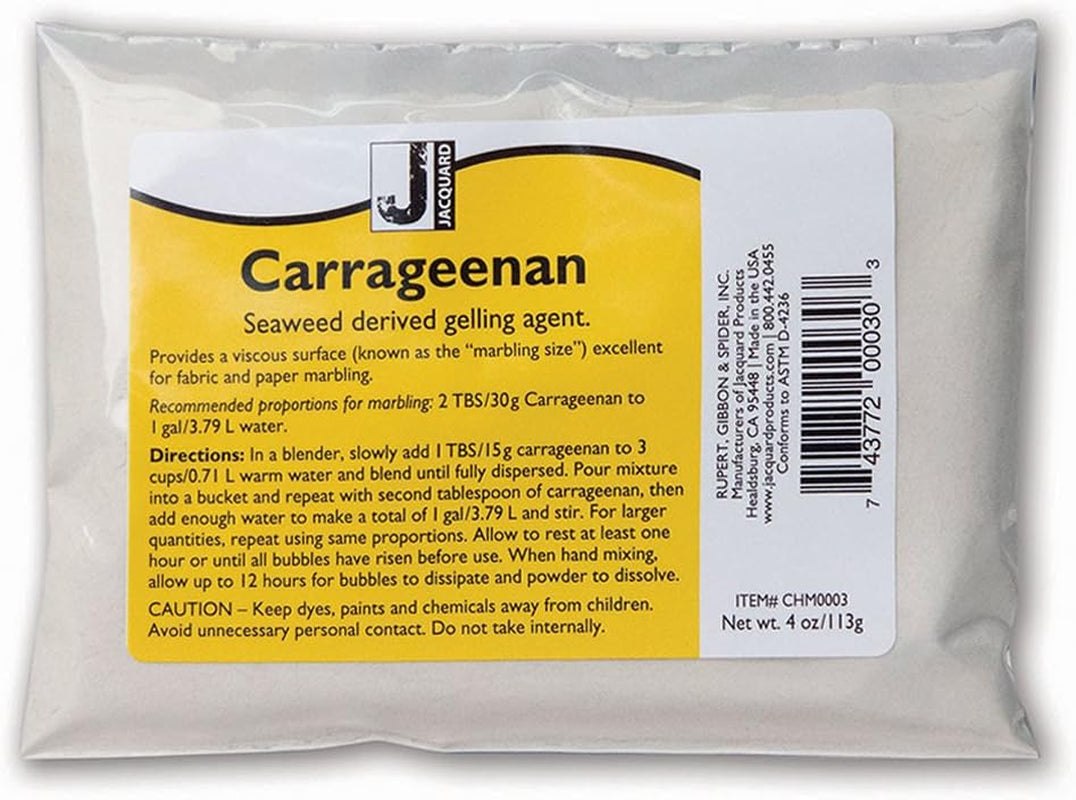 Carrageenan 4 Ounces - Natural Seaweed Gelling Agent - Excellent for Fabric and Paper Marbling - Provides Viscous Surface