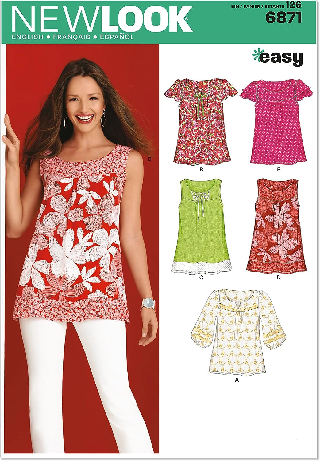 U06871A New Look Easy to Sew Misses' Pullover Tunic and Top Sewing Pattern Kit, Code 6871, Sizes 10-22