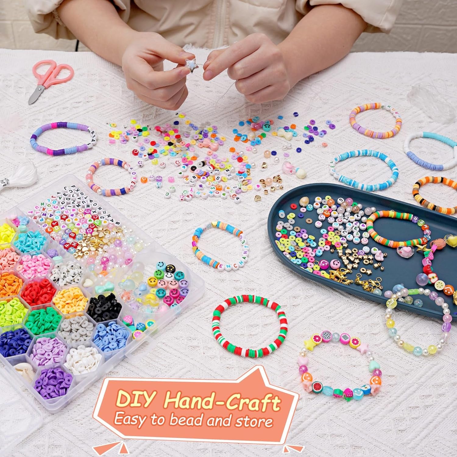 Clay Beads Kit, 6000PCS Friendship Bracelet Making Kit, 21 Colors with 26 Types of Charms Preppy Polymer Heishi Beads with Letter Beads Jewelry Making Kit