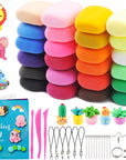 24 Colors Air Dry Clay for Kids Safe Soft & Ultra Light Magic Modeling Clay Kit with Project Book, Accessories and Sculpting Tools, Creative Gift for Boys & Girls