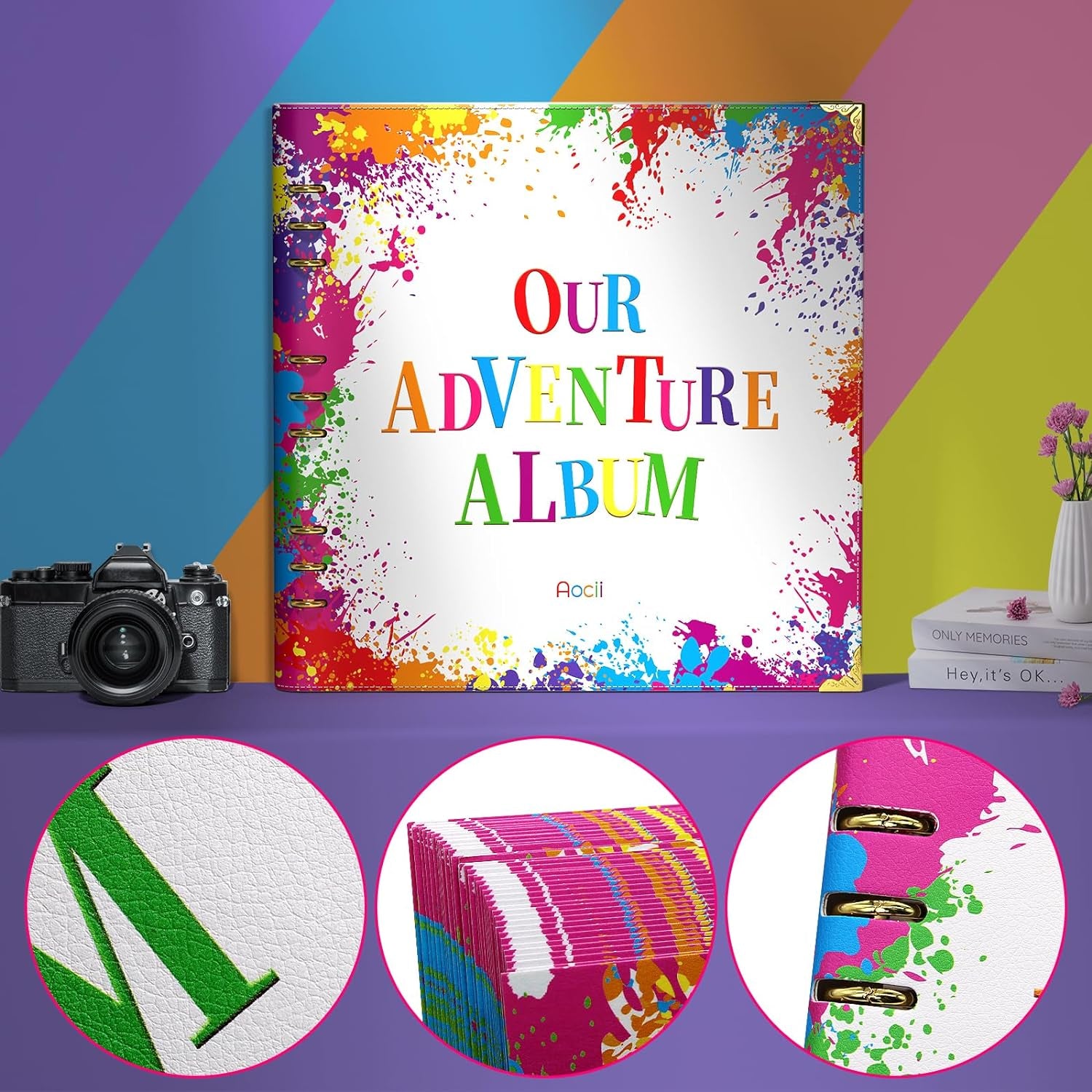 Scrapbook Photo Album, 12" X 12" Extra Large Size, PU Leather Cover, Memory Book for Anniversary, Wedding, Travelling, Baby Shower, Etc, Luxury Hardbound Edition, with Gift Box