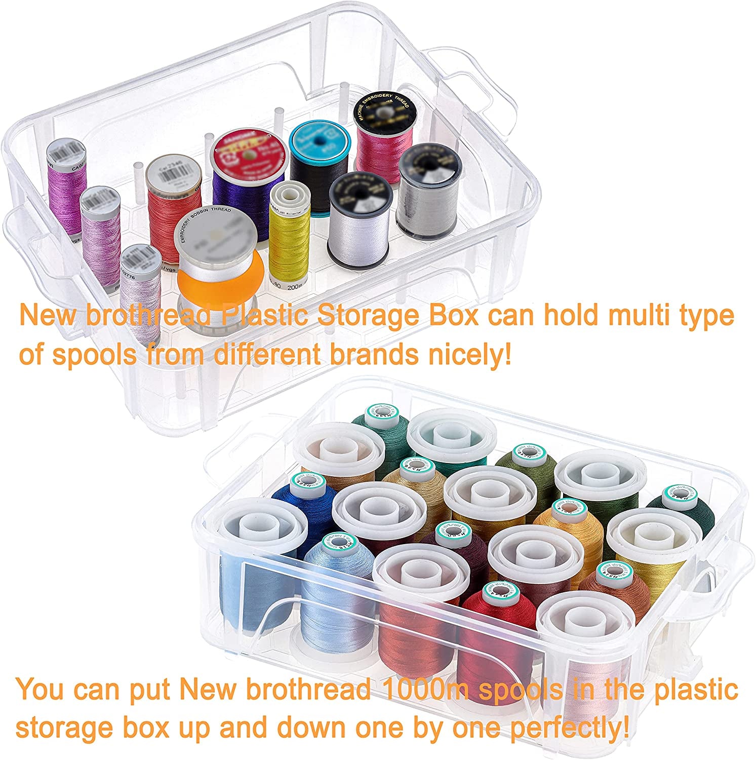 40 Brother Colors 500M Each Embroidery Machine Thread with Clear Plastic Storage Box for Embroidery Sewing Machine