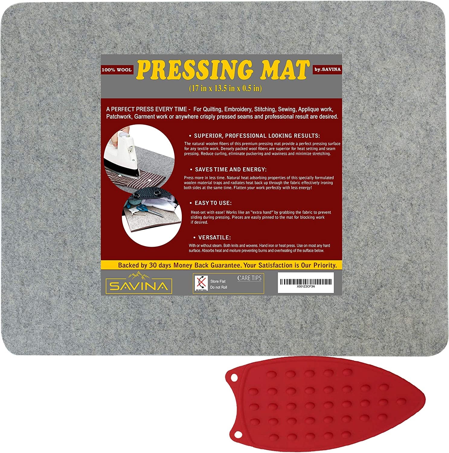Wool Pressing Mat - 17" X 13.5" Quilting Ironing Pad - 100% New Zealand Felted Wool Iron Board for Quilters, Great for Quilting & Sewing Projects by