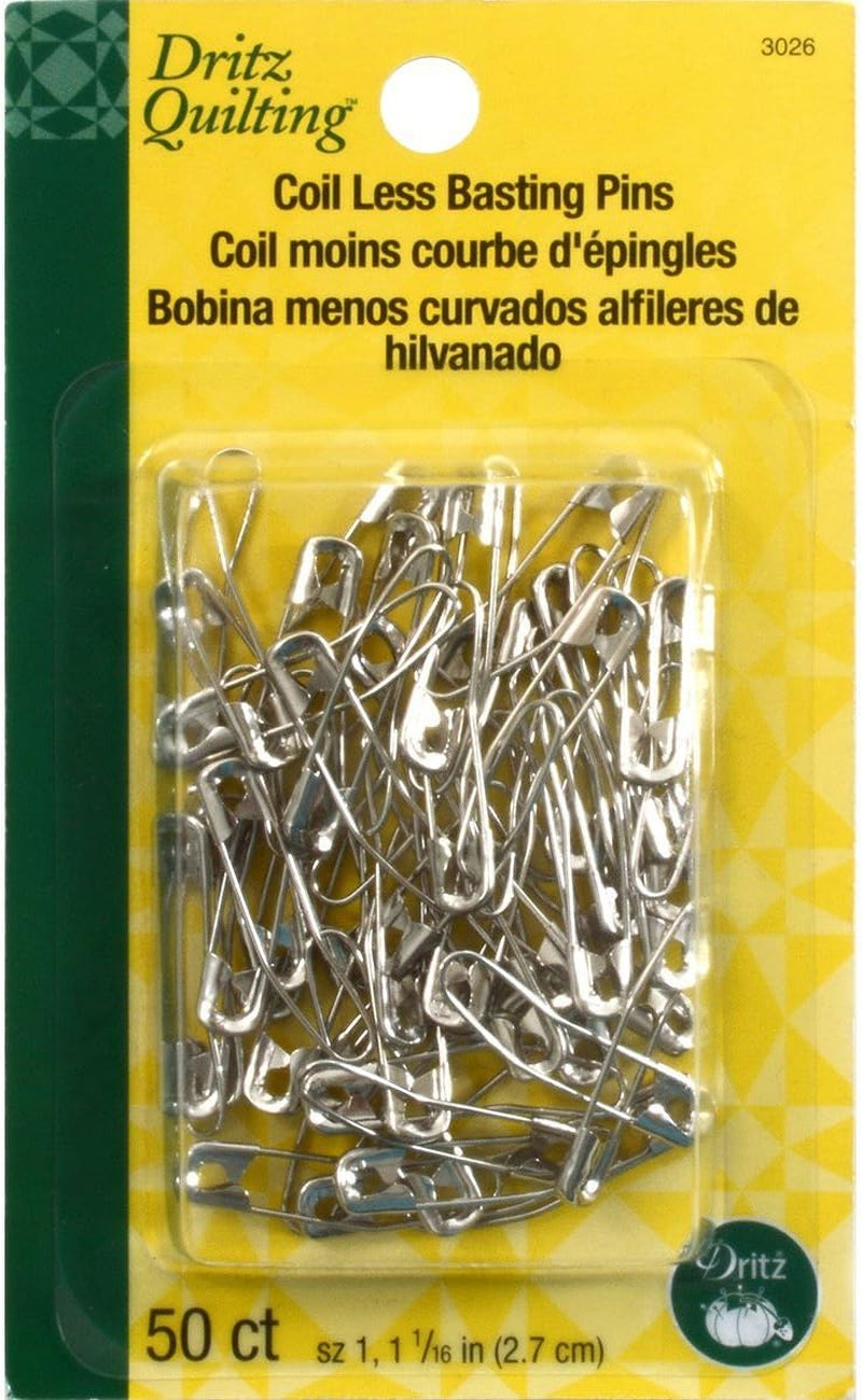 Quilting  3026 Curved Coil-Less Safety Pins, Size 1 (50-Count), Nickel