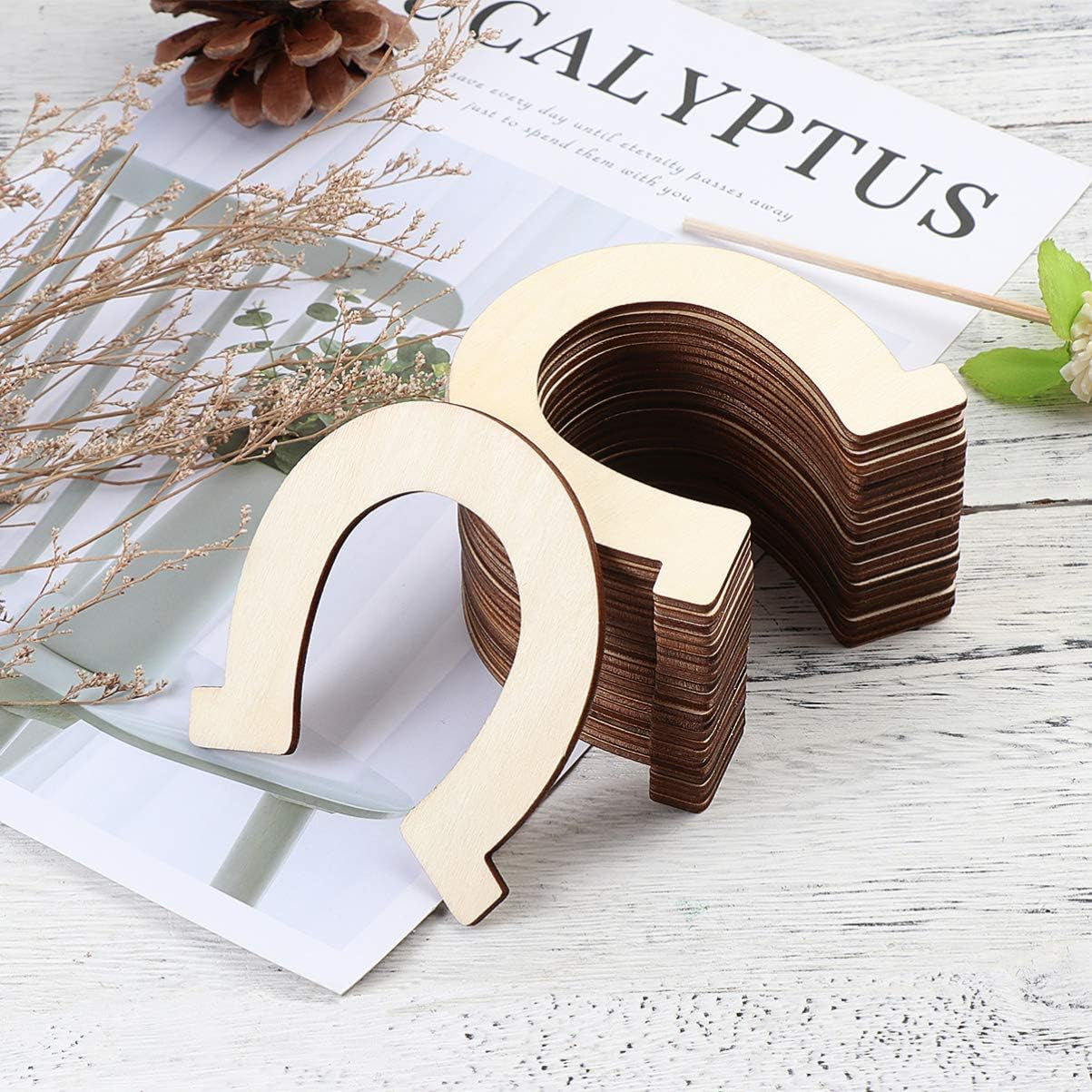 Horseshoe Wood Cutout 24Pcs Horseshoe Shape Wood Slices Unfinished Wood Chips Handicrafts Home Decorative Wooden Cutouts DIY Crafts Home Decoration Craft Projects
