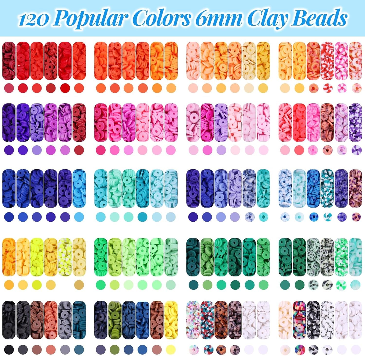 20,000PCS Clay Beads for Bracelet Making Kit, 120 Colors 6 Boxes Polymer Heishi Beads, Friendship Bracelet Kit for DIY Crafts, Earrings Necklace Jewelry Making Kit for Adults