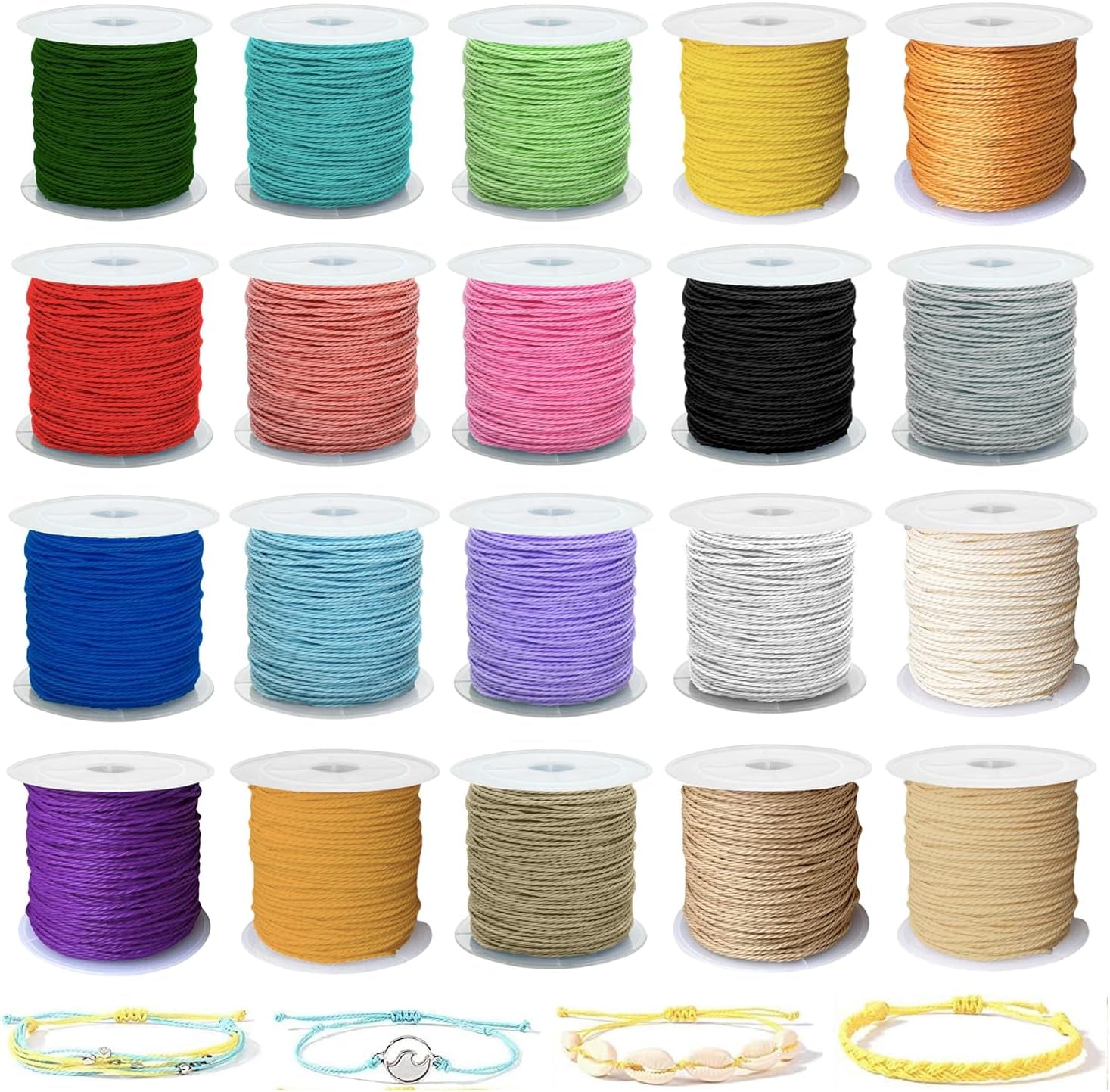 20 Colors Wax String for Bracelet Making, Waxed Thread Bracelet Cord, Waxed Polyester Cord Bracelet Rope for Jewelry Making, DIY Bracelets, Necklace Making and Macrame