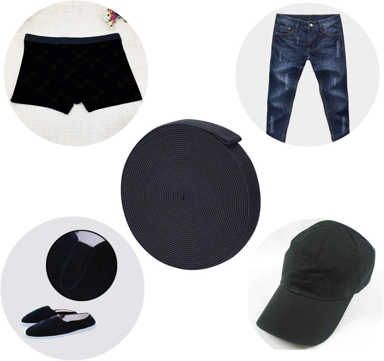 3 Rolls Sewing Stretch Elastic Band Spool, 3/5, 1, 1-1/2 Inch in Width, 5.5 Yards/Roll (Black)