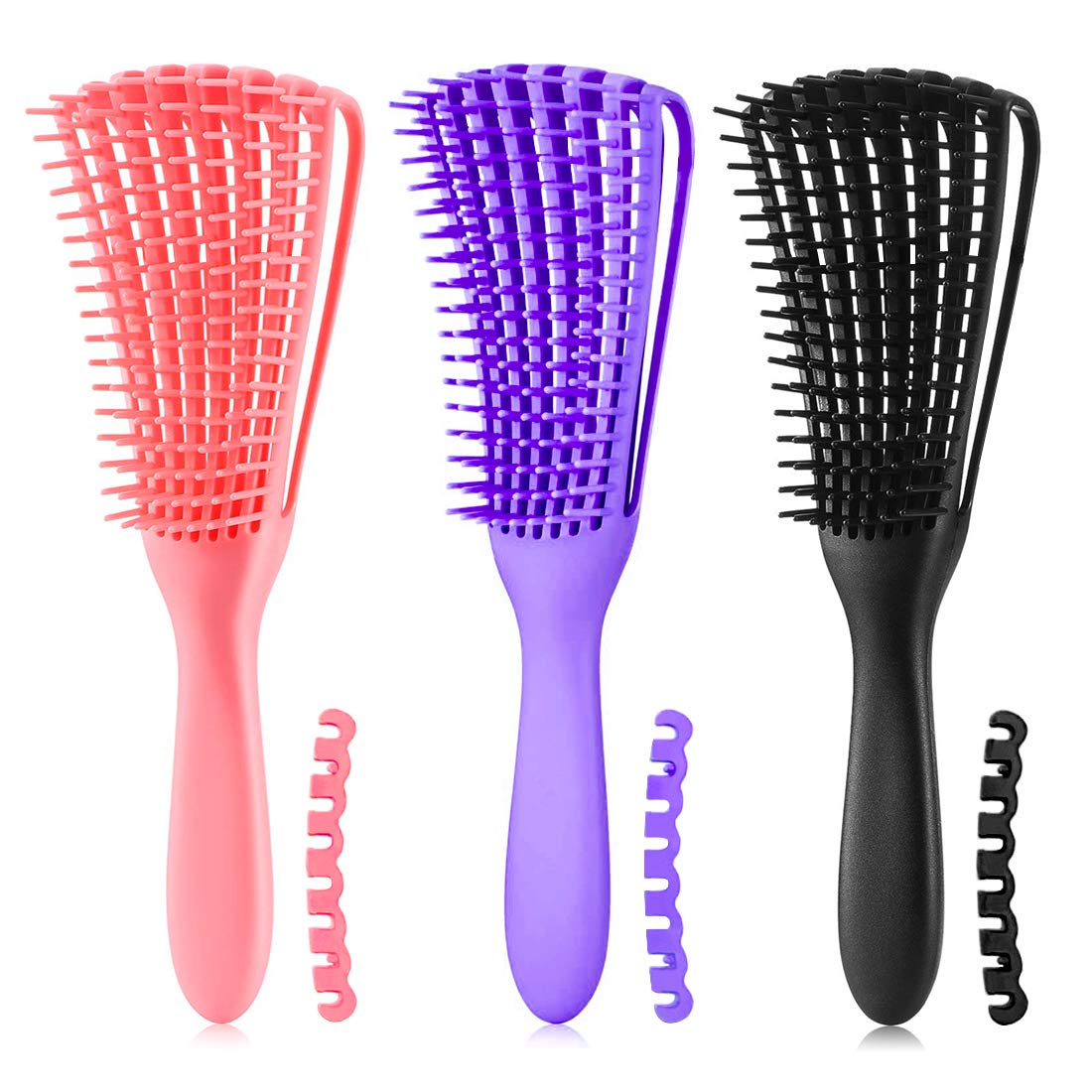 Hair Brush for Afro America/African Hair Textured 3a to 4c Kinky Wavy/Curly/Coily/Wet/Dry/Oil/Thick/Long Hair, Detangling Brush for Women (2 pcs, Pink-Black)