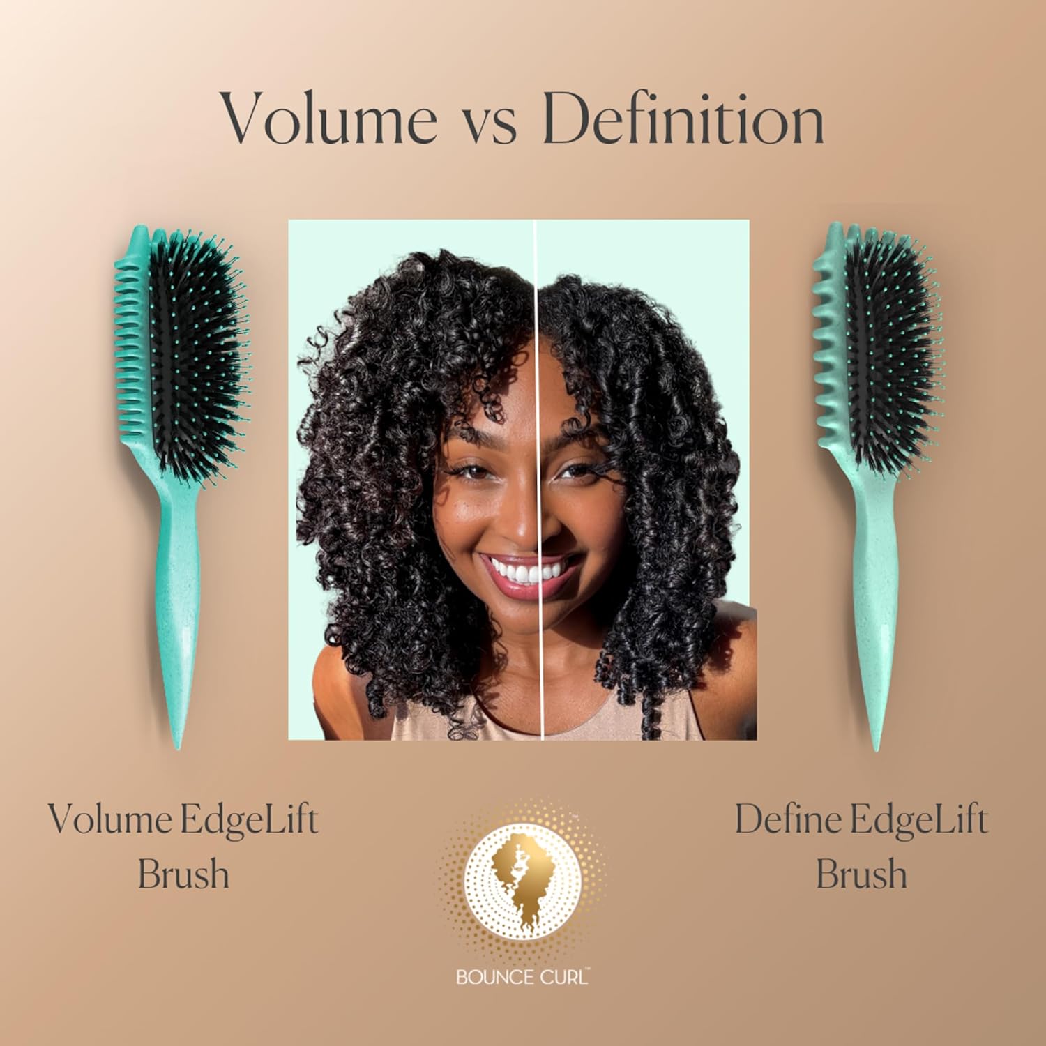 Bounce Curl Volume EdgeLift Brush, 5-in-1 Tool for Volumized, Defined Curls, Waves &amp; Coils - Teal