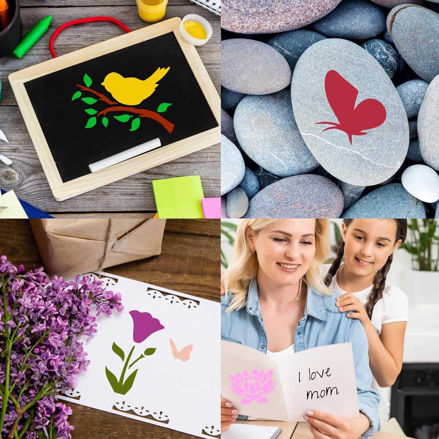 60 Reusable Flower Stencils for Painting on Wood and Canvas Sunflower Leaf Rose Bee Bird Stencil Small Craft Stencils 3X3 Inch Paint Stencils for Crafts and Home Decor