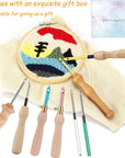16 Piece Punch Needle Kit Punch Needle Embroidery Kits Adjustable Punch Needle Tool, Wooden Handle Embroidery Pen, Punch Needle Cloth, Punch Needle Set for Embroidery Floss Cross Stitching Beginner