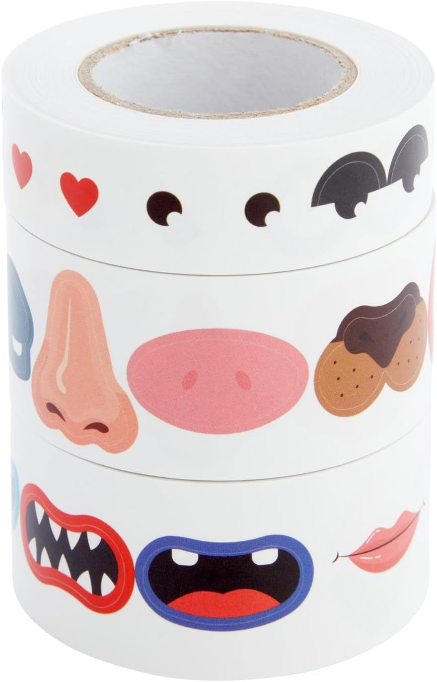 1500 Pack of Face Stickers for Kids, Silly Eyes, Nose, and Mouth for Crafts (3 Rolls)