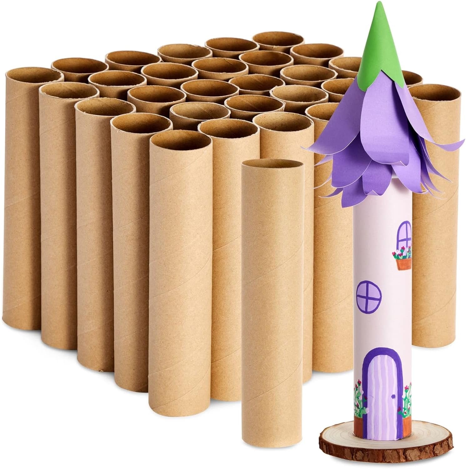 30 Pack 8 Inch Cardboard Tubes, 1.6X8“ Empty Toilet Paper Rolls for Crafts and Art Projects, DIY Brown Crafting Paper Roll for Classrooms, Dioramas, and Decorations