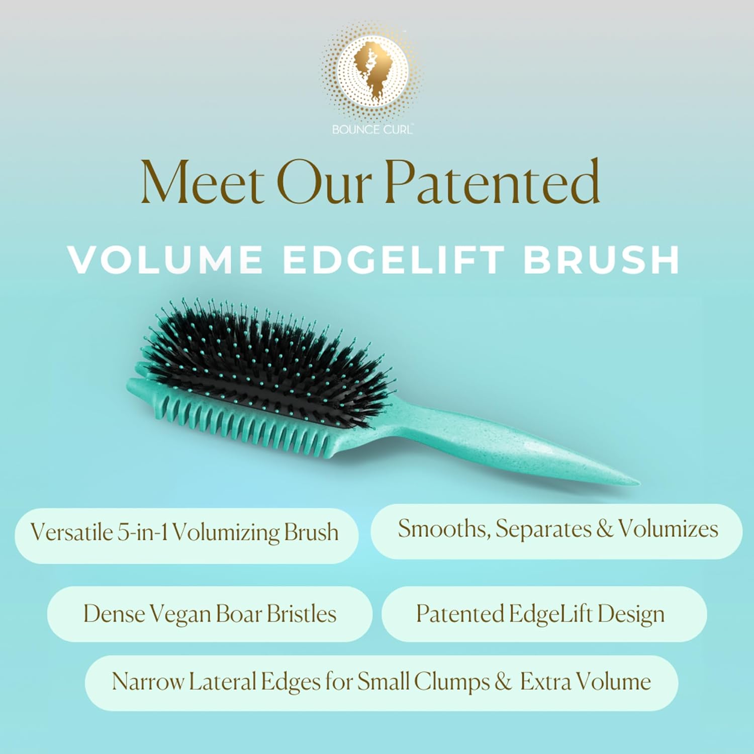 Bounce Curl Volume EdgeLift Brush, 5-in-1 Tool for Volumized, Defined Curls, Waves &amp; Coils - Teal