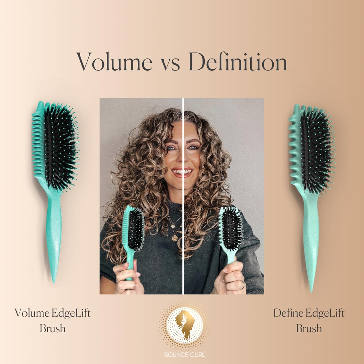 Bounce Curl Volume EdgeLift Brush, 5-in-1 Tool for Volumized, Defined Curls, Waves &amp; Coils - Teal