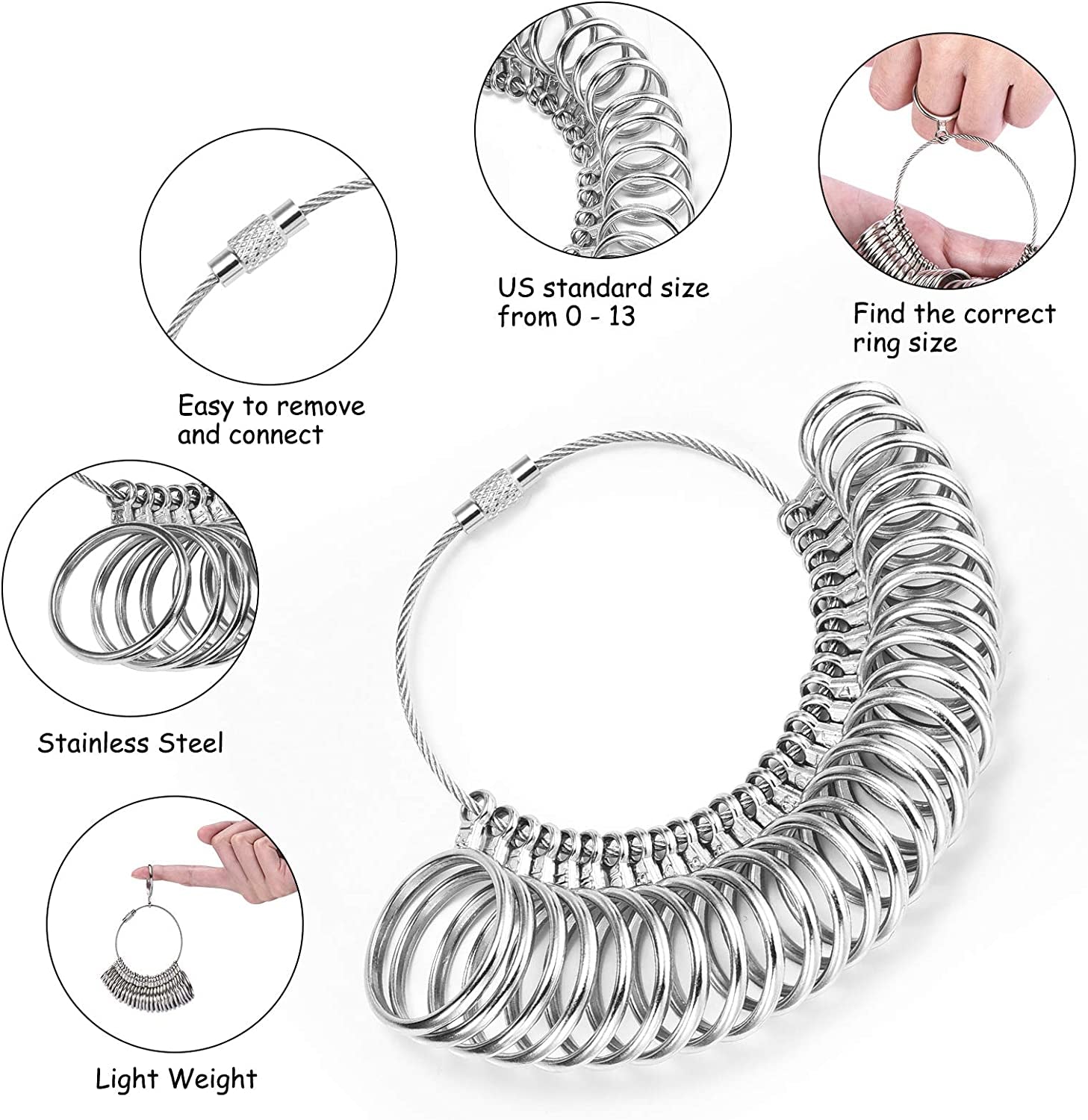 Ring Sizer Measuring Tool,  Aluminum Ring Mandrel Dual Measurement Size Metal Rings Sizers Tools Kit Adjuster for Women Men Rings