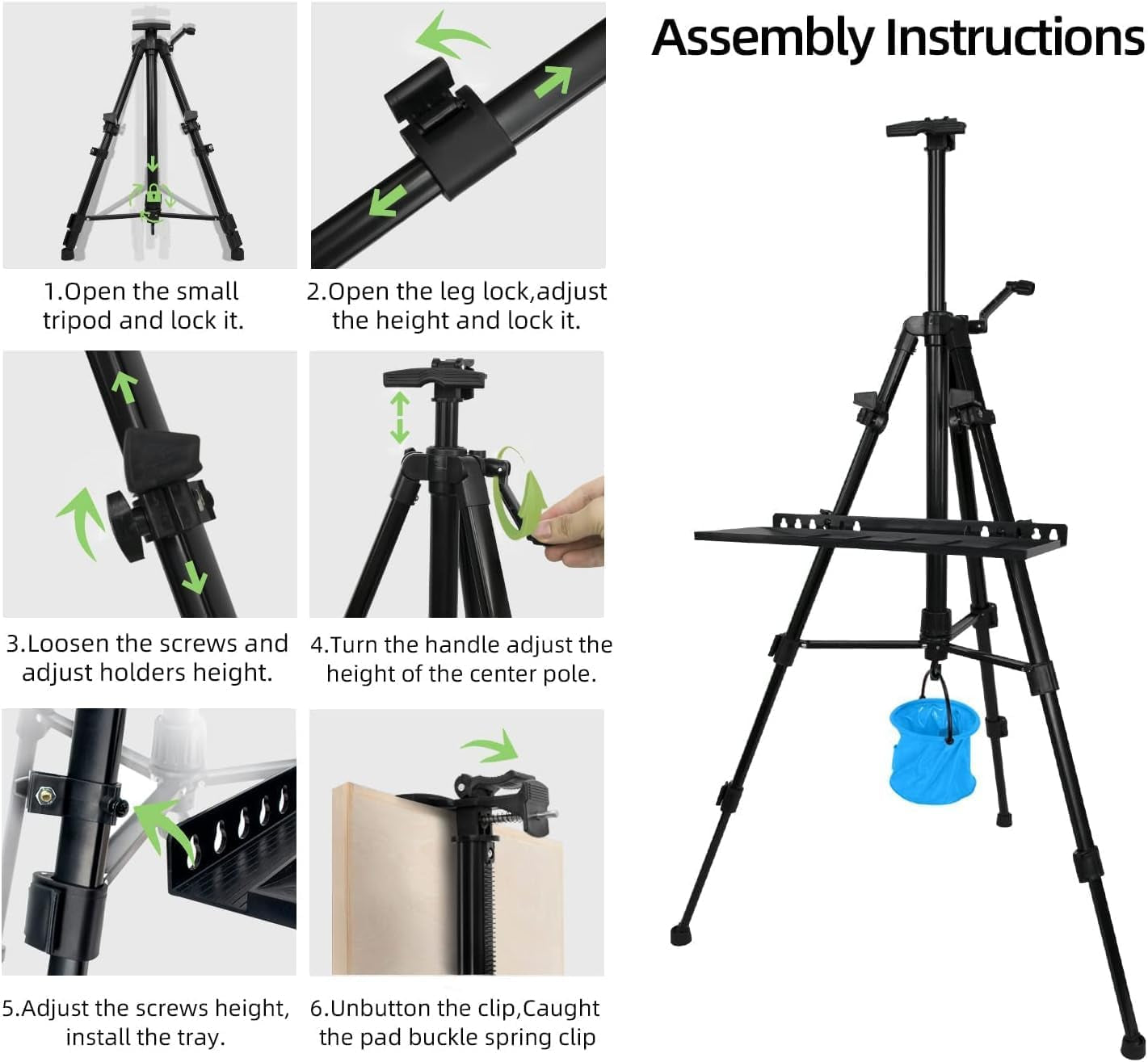 Artist Easel Stand Painting Stand Art Easel, 20"To 61" Art Easel for Painting Canvase &amp; Displaying, Aluminum Adjustable Height Display Tripod with Portable Bag/Folding Keg/Apron.(Black)