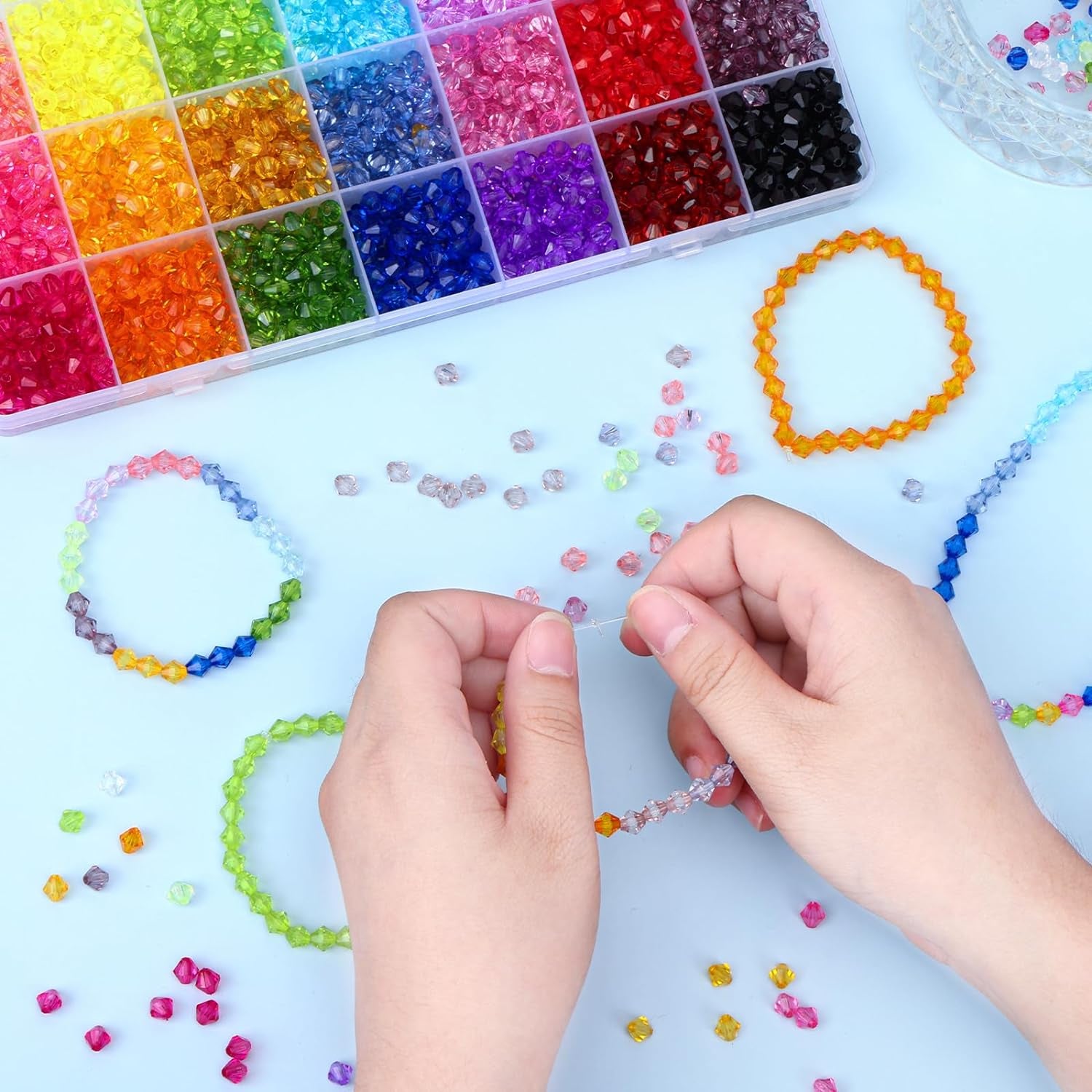 3080Pcs Crystal Beads,Rainbow Acrylic Beads Faceted 6Mm 28 Colors Bicone Colorful Spacers Bulk for Bracelet Necklace Jewelry Making DIY Craft