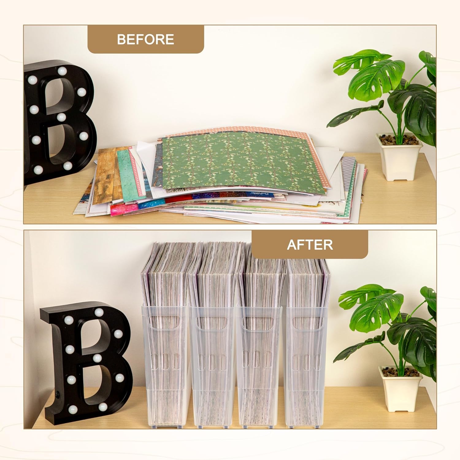 4 Pack Scrapbook Paper Storage with Wheels, Plastic Scrapbook Storage Bin for Holding 12" X 12" Papers, Scrapbook Papers, Vinyl Sheets, Cardstocks
