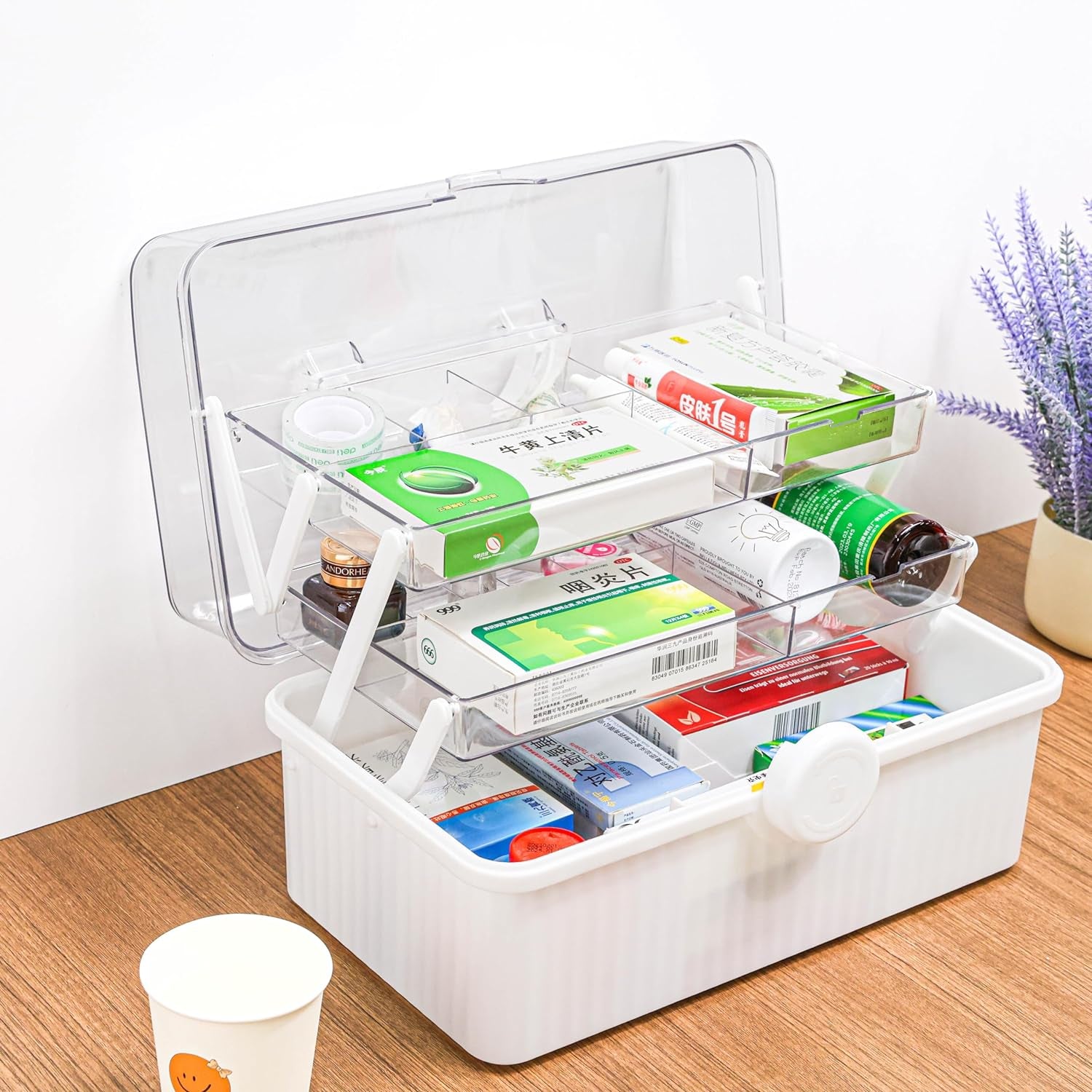 13 Inch Art Craft Organizer Storage Box with 2 Tier,Multifunctional Plastic Sewing Supplies and Tool Box with Handle for Sewing,Medicine,Nail,Hair Accessories Makeup Organizer and Family First Aid Box