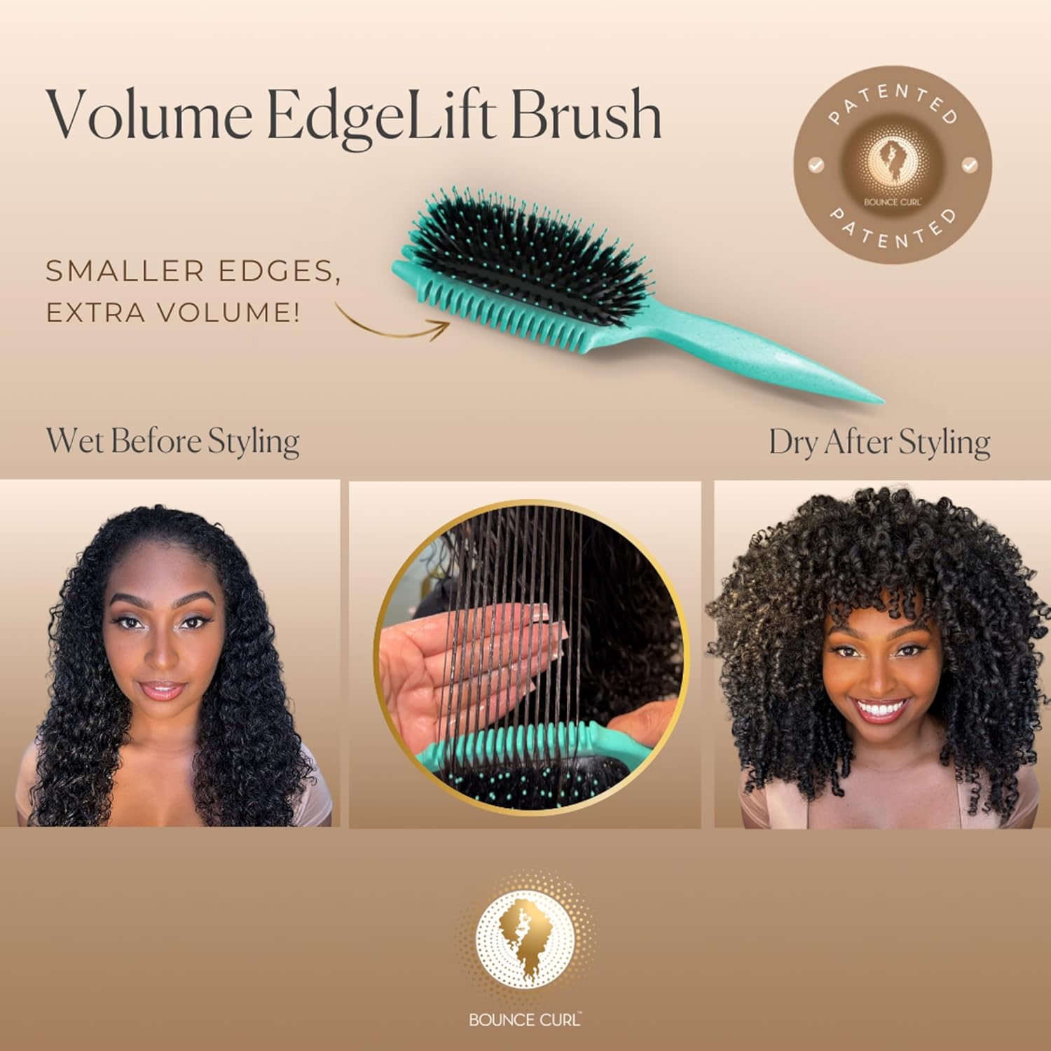 Bounce Curl Volume EdgeLift Brush, 5-in-1 Tool for Volumized, Defined Curls, Waves &amp; Coils - Teal