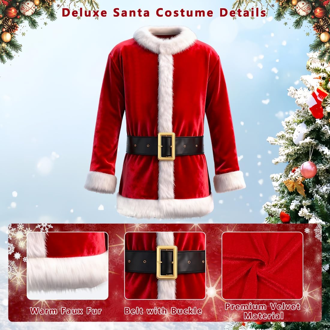 10pcs Adults Santa Costume Suit with Mask Mens Deluxe Christmas Green Santa Claus Outfit for Halloween