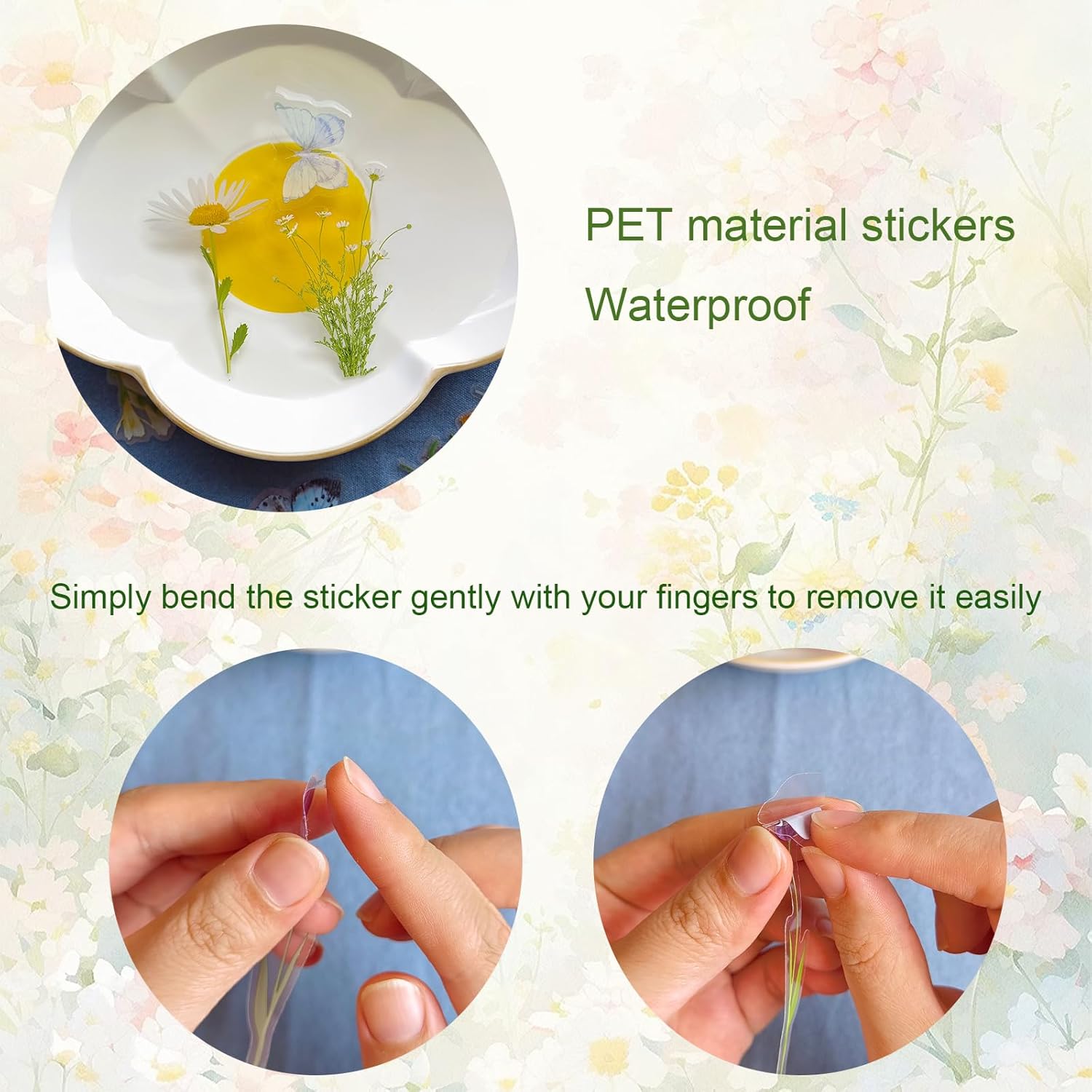 Butterfly Floral Stickers Bulk - 320 Pcs Transparent Realistic Dried Pressed Flower Stickers for Crafts, Envelopes, Scrapbook, Junk Journal Supplies - Waterproof Clear Wildflower for Resin