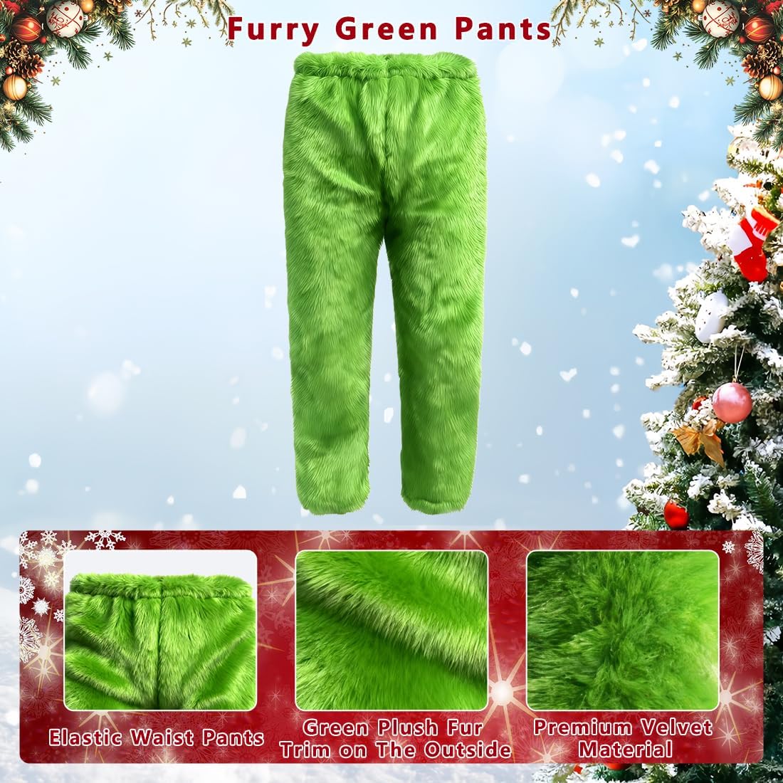 10pcs Adults Santa Costume Suit with Mask Mens Deluxe Christmas Green Santa Claus Outfit for Halloween