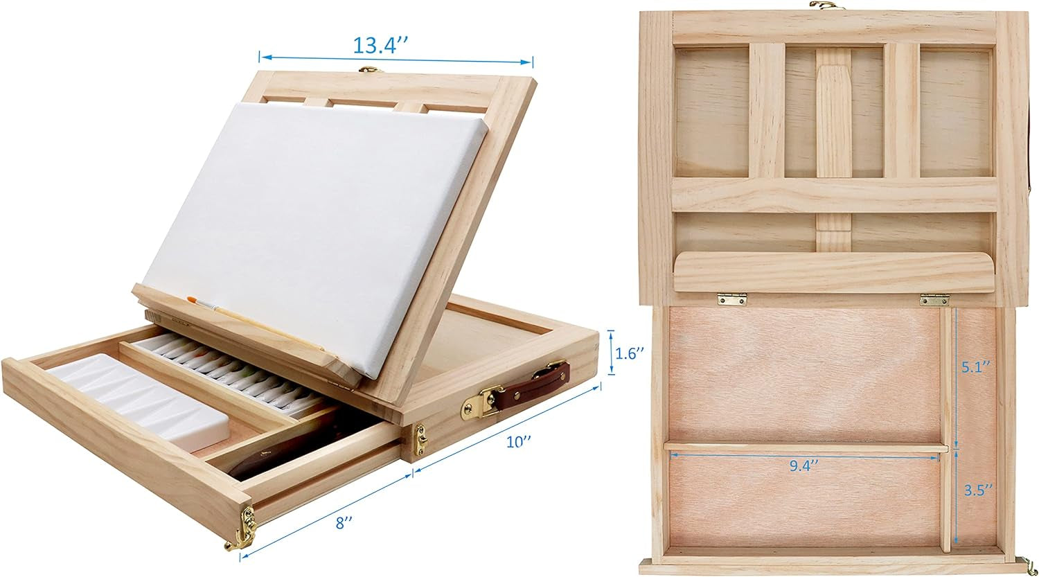 Tabletop Easel Set - Easel for Painting Canvases, Painting Easel Kits for Kids and Adults with Wood Canvas Stand, 12 Colors Acrylic Paints, 2 Brushes, Plastic Palette and Palette Knives