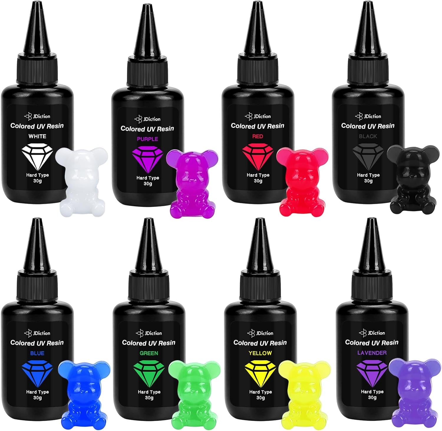 UV Resin, 8 Colors-240G UV Resin Odorless and Hard Rainbow UV Resin Kit for Jewelry Making, Colored Resin Casting and Coating, Crafts and Decoration