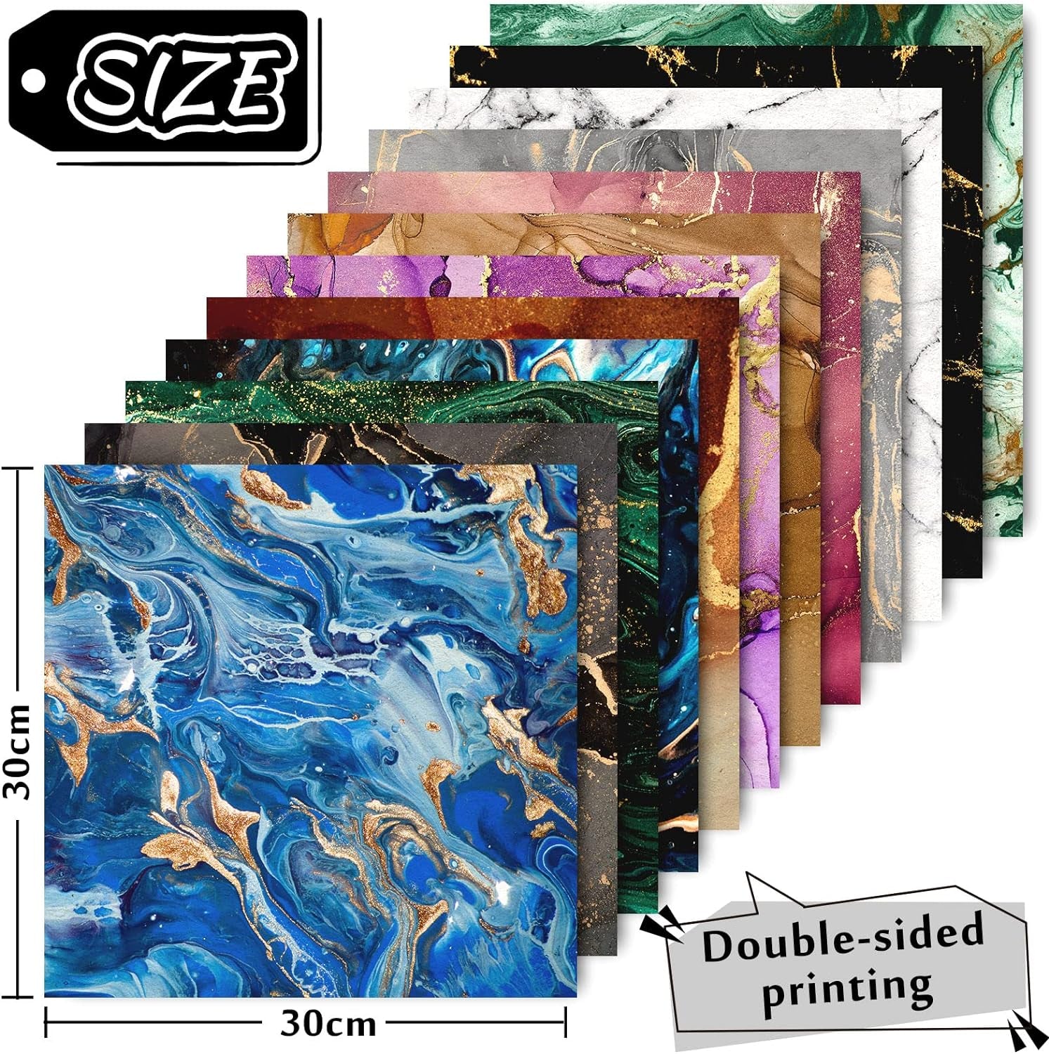24Pcs Marble Pattern Paper Pack 30X30Cm Colorful Marble Scrapbook Specialty Paper Double-Sided Patterned Paper Collection Folded Flat for DIY Background Card Making Photo Album Decor