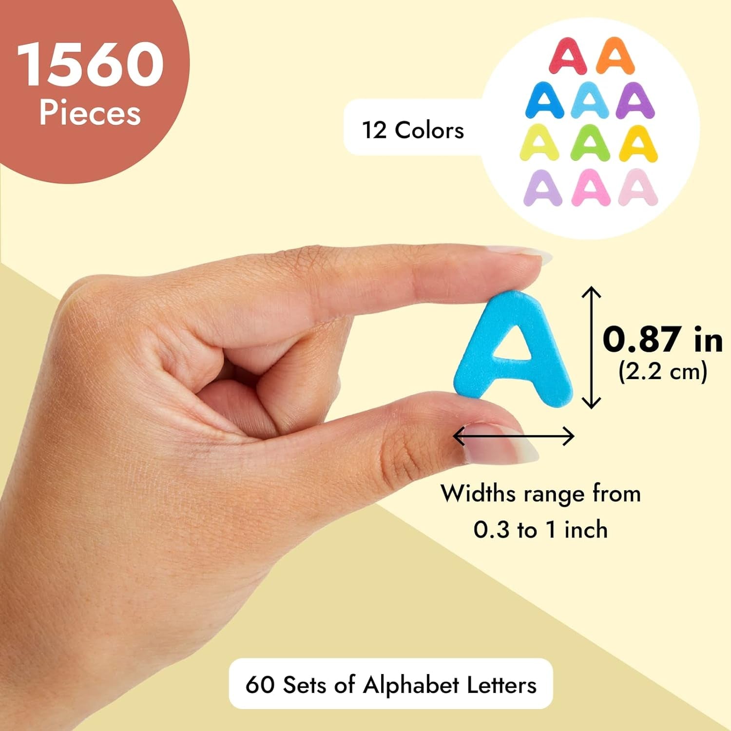 1560-Pieces Foam Letter Stickers for Crafts, 60 Sets of Self-Adhesive A-Z Alphabet Letters (12 Colors, 0.87 In)