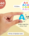 1560-Pieces Foam Letter Stickers for Crafts, 60 Sets of Self-Adhesive A-Z Alphabet Letters (12 Colors, 0.87 In)