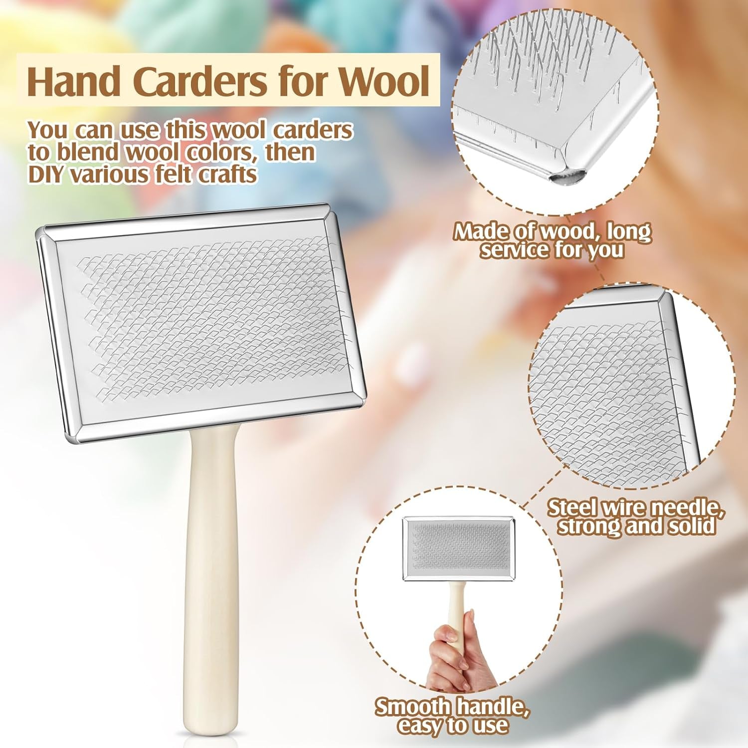 2 Pcs Wool Carders, Hand Carders for Wool Needle Felting Brush Wooden Wool Carders Needle Felting Wool Carding Brushes Needle Felting Tools for Needle Felting Craft Felt Project (Gray, Large)