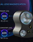 Jewelers Loupe, Pocket Magnifying Glass with LED Light & Dual Lenses, 30X 60X Zoom for Jewelry, Watches, Coins, Stamps, Plant Buds