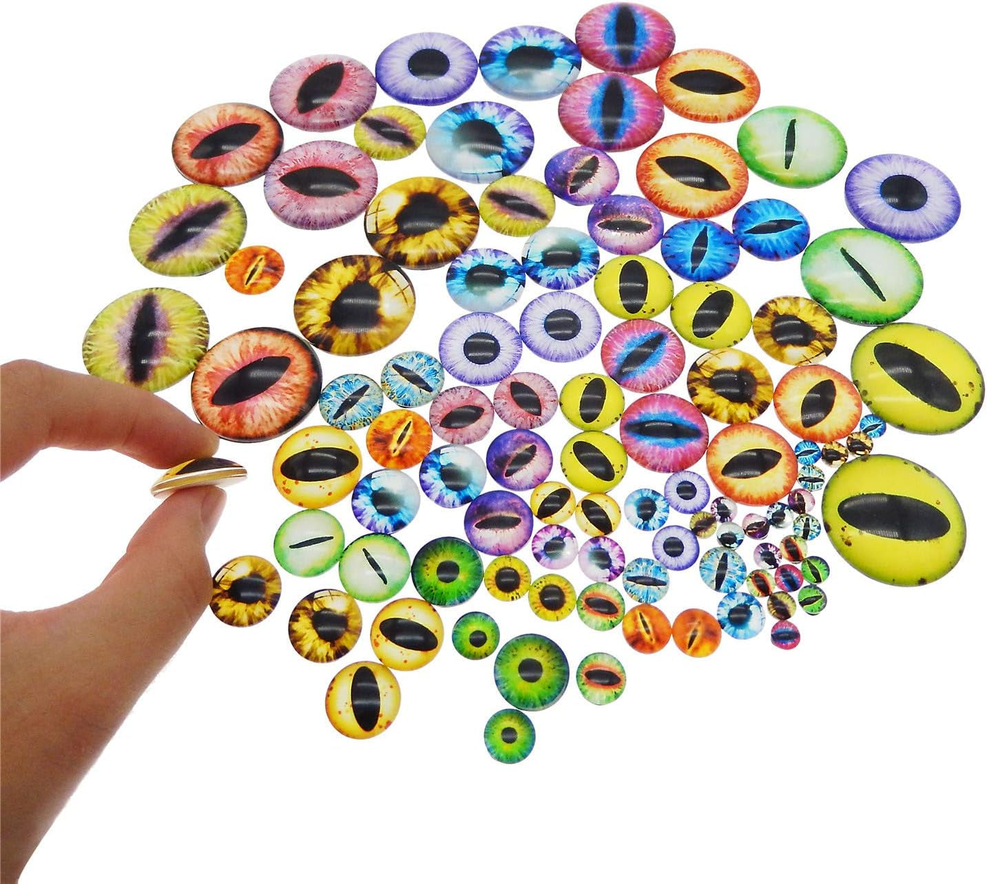 180PCS Assorted Mixed Size Dragon Eye Flatback Covered Glass Cabochons for Doll Making Craft Jewelry DIY 6Mm 8Mm 10Mm 12Mm 15Mm 18Mm 20Mm 25Mm 30Mm