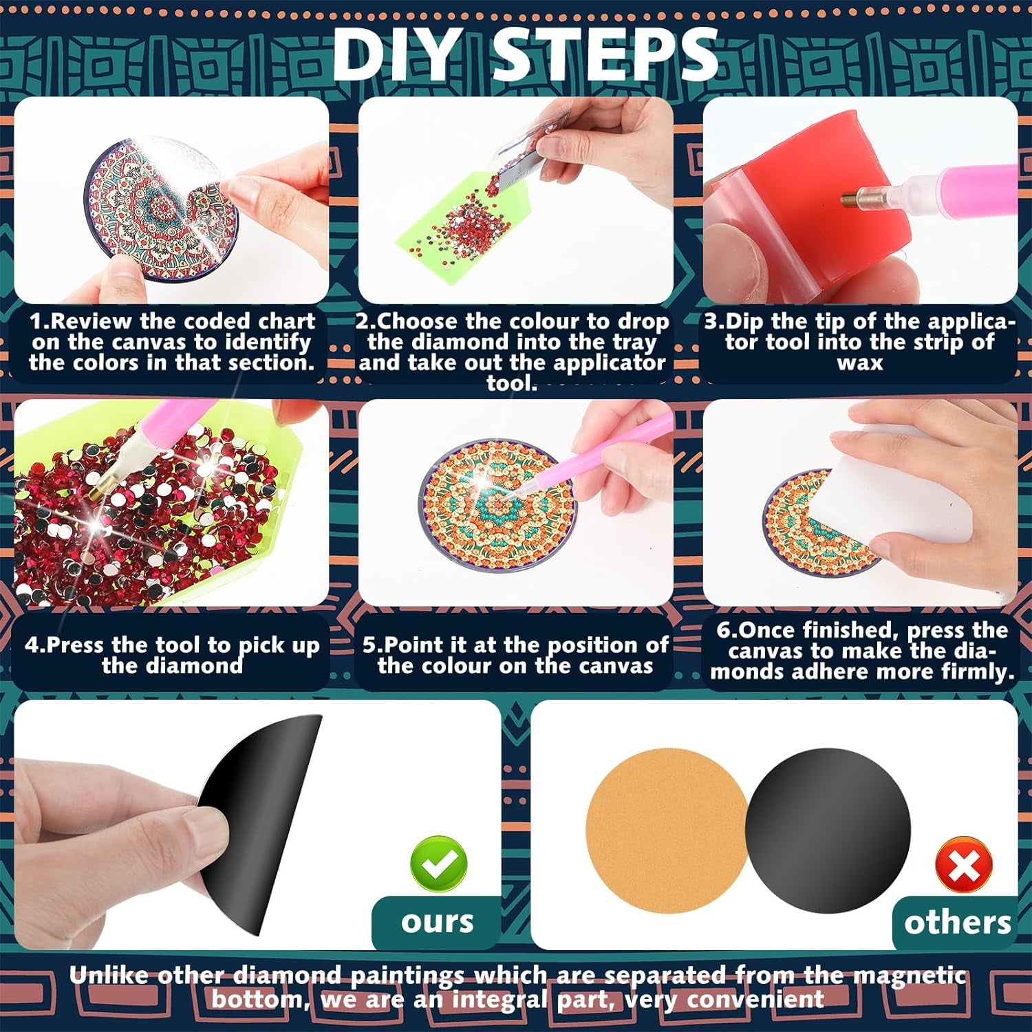 20 Pcs Mandala Refrigerator Diamond Painting Magnets Boho Diamond Painting Kits Fridge Diamond Art Magnets Diamond Art Kits Diamond Painting Stickers for Adults DIY Home Decor