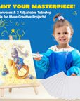48 Pieces Art Painting Supplies for Toddlers and Kids with 12 Paint Brushes, 10 Painting Canvas, 2 Tabletop Easels, 2 Art Smocks, 18 Acrylic Painting Colors, Paint Palettes, Presents for Kids