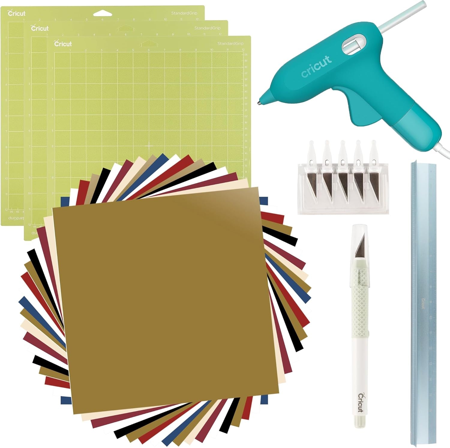 Ultimate Starter Kit - Premium Removable Vinyl, Mats, Knife Kit, Glue Gun, Cutting Ruler, & Tool Kit (For Maker & Explore Family Machines)