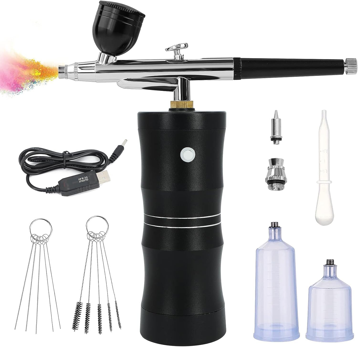 Airbrush Kit with Air Compressor, Upgraded 7.4V 34PSI Air Brush Gun Rechargeable Portable Cordless Air Brush Painting with 0.4Mm Nozzle for Painting, Nail Art, Tattoo (Pink)