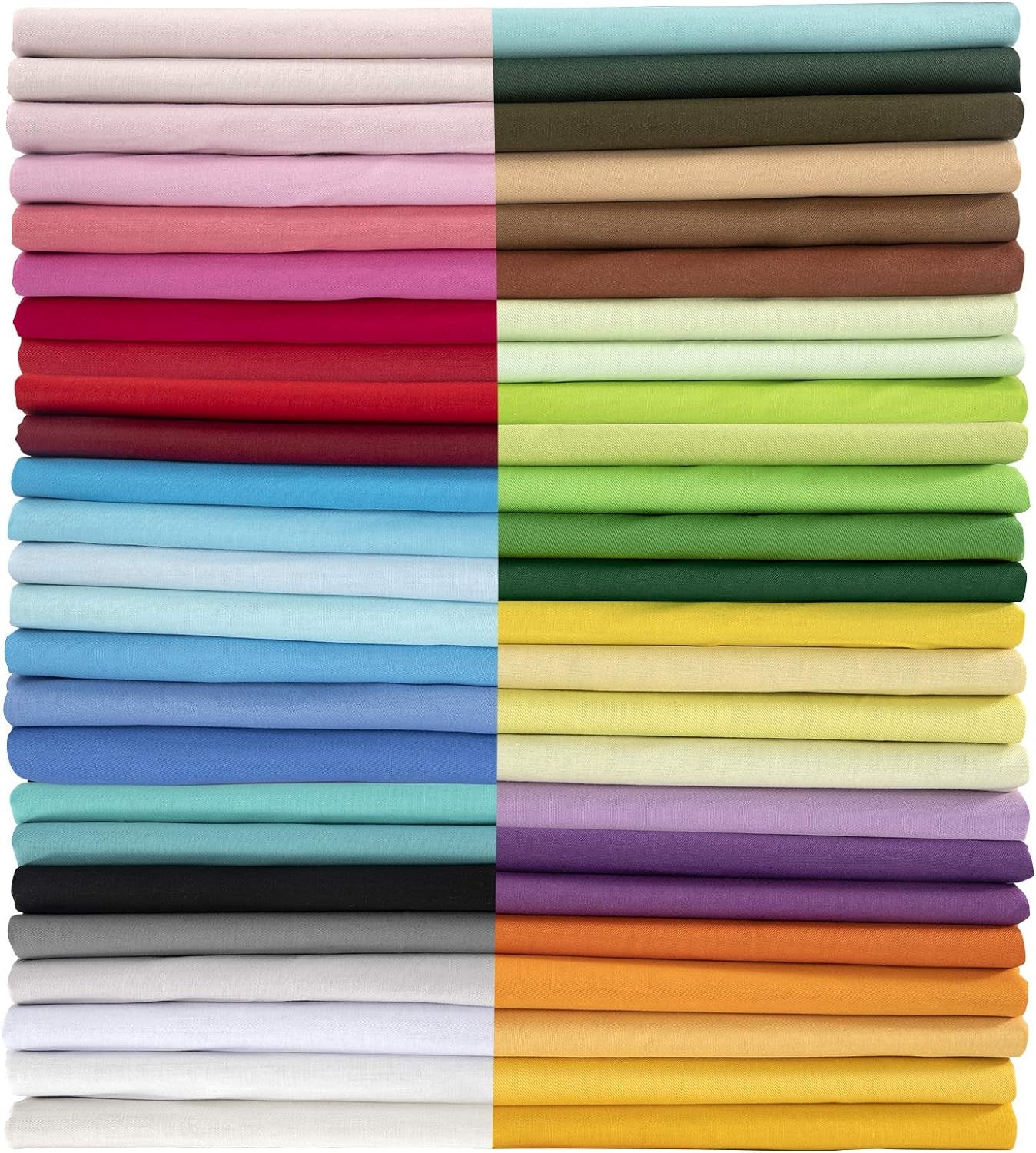 50Pcs 9.84" X 9.84" (25Cm X 25Cm) Cotton Fabric Bundle Precut Squares Fat Quarter for Patchwork Sewing DIY Craft Quilting Fabric (Bright Solid Colors)
