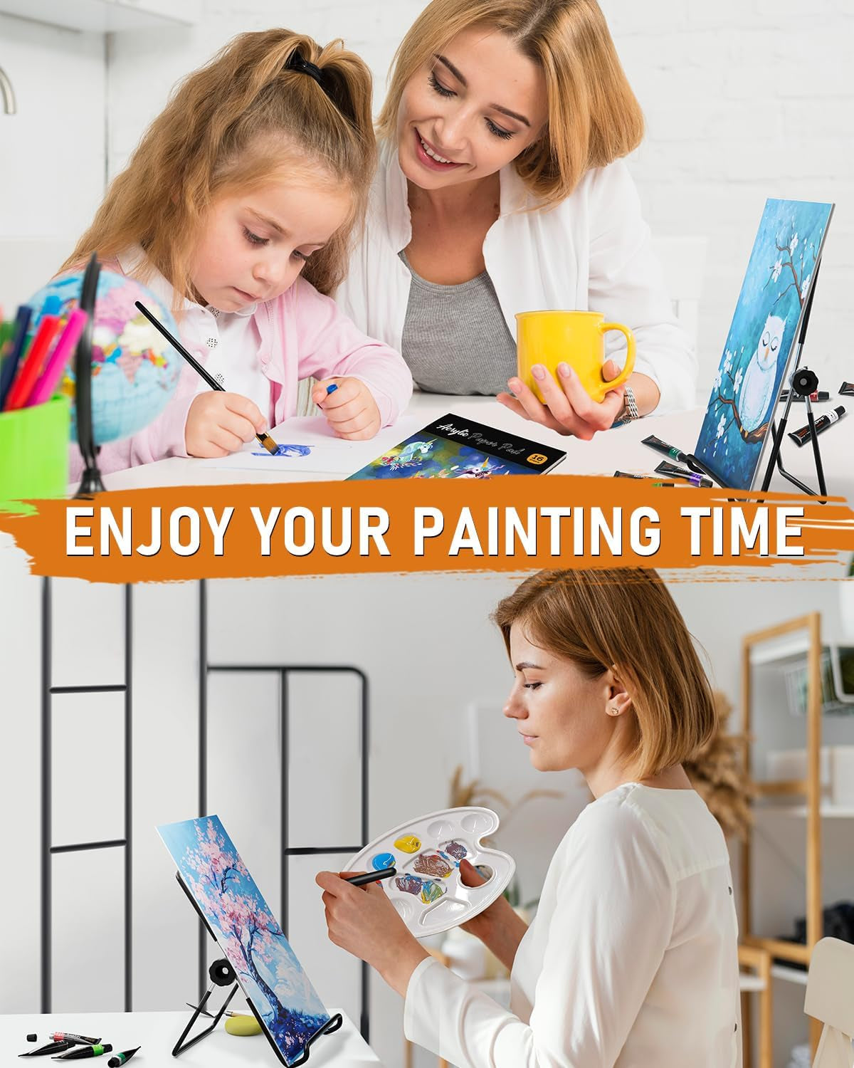 68PCS Acrylic Paint Canvas Set for Adults &amp; Kids, Art Painting Supplies Kit with 24 Paints,Table Easel,8 Canvas Panels,12 Brushes,Paper Pad,Cleaning Cup,Sponge,Palette for Artist Beginner