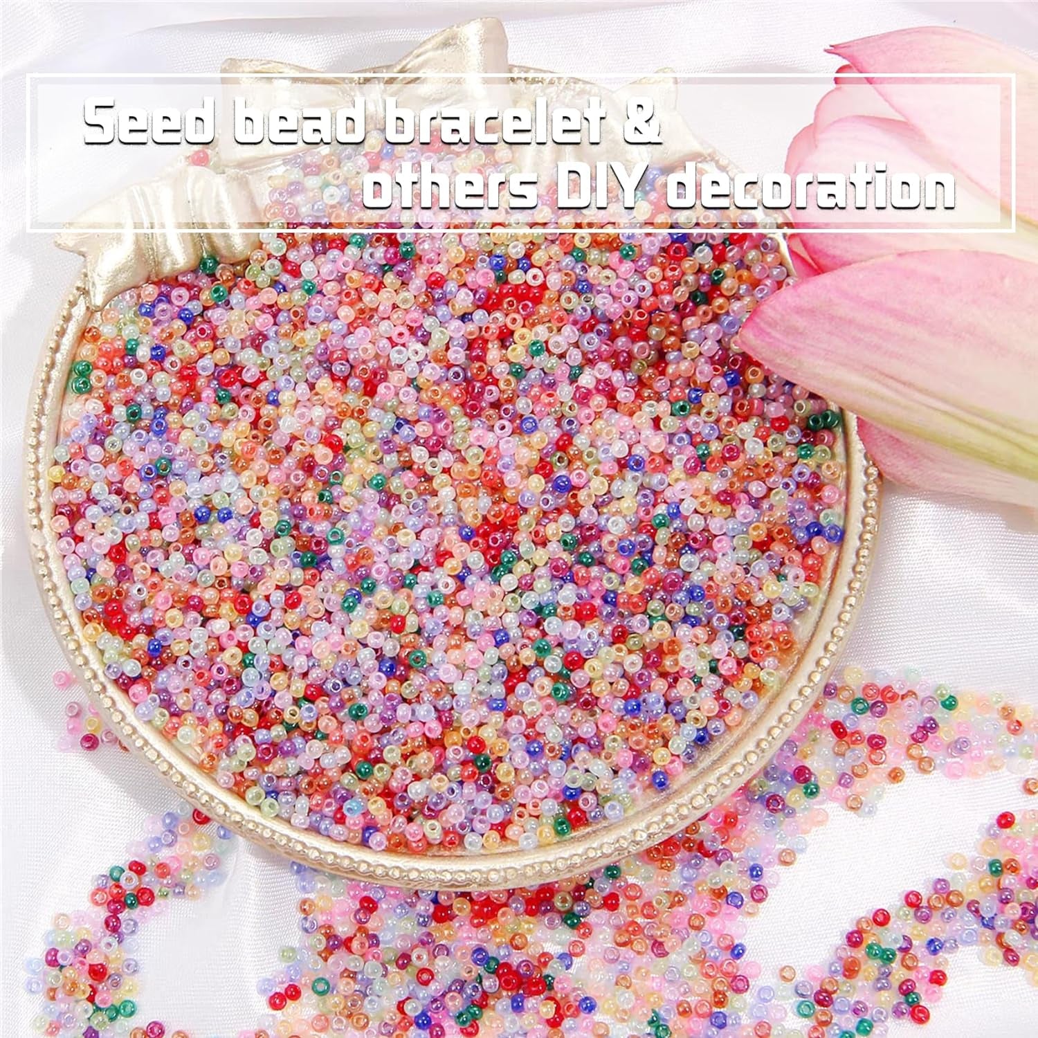 57600Pcs 2Mm Glass Seed Beads Small Craft Beads for DIY Bracelet Necklaces Crafting Jewelry Making Supplies with Beading Needles Elastic Strings (144 Colors, 400Pcs per Color)