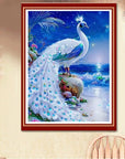 White Peacock Diamond Painting Kits for Adults Kids Beginner 5D DIY round Diamond Number Kits – Crystal Rhinestone Diamond Embroidery Paintings Great for Home, Office, Wall Decor 12×16 Inch